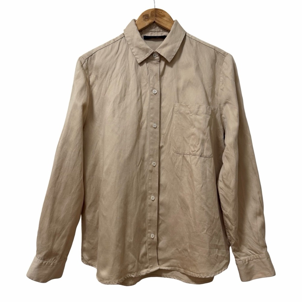 Jenni Kayne Madeline Linen Blend Button Up Shirt Top Size L Neutral Quiet Luxury